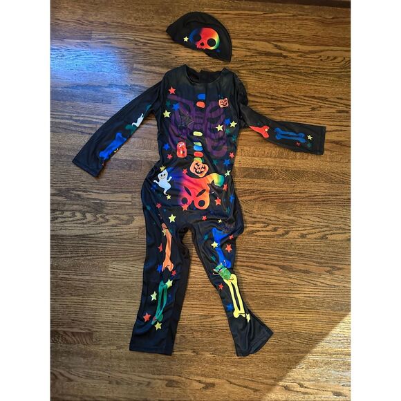 Colorful Skeleton kids Costume Size large with Beanie Hat - Picture 1 of 5